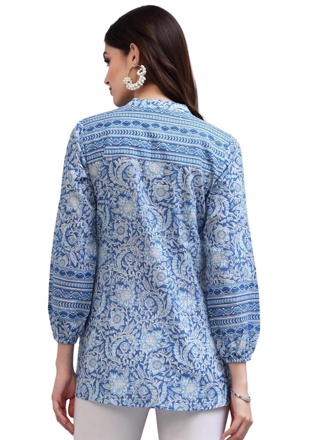 rytras Women's Floral Printed Rayon Top(Blue,Medium) - GenZlyf