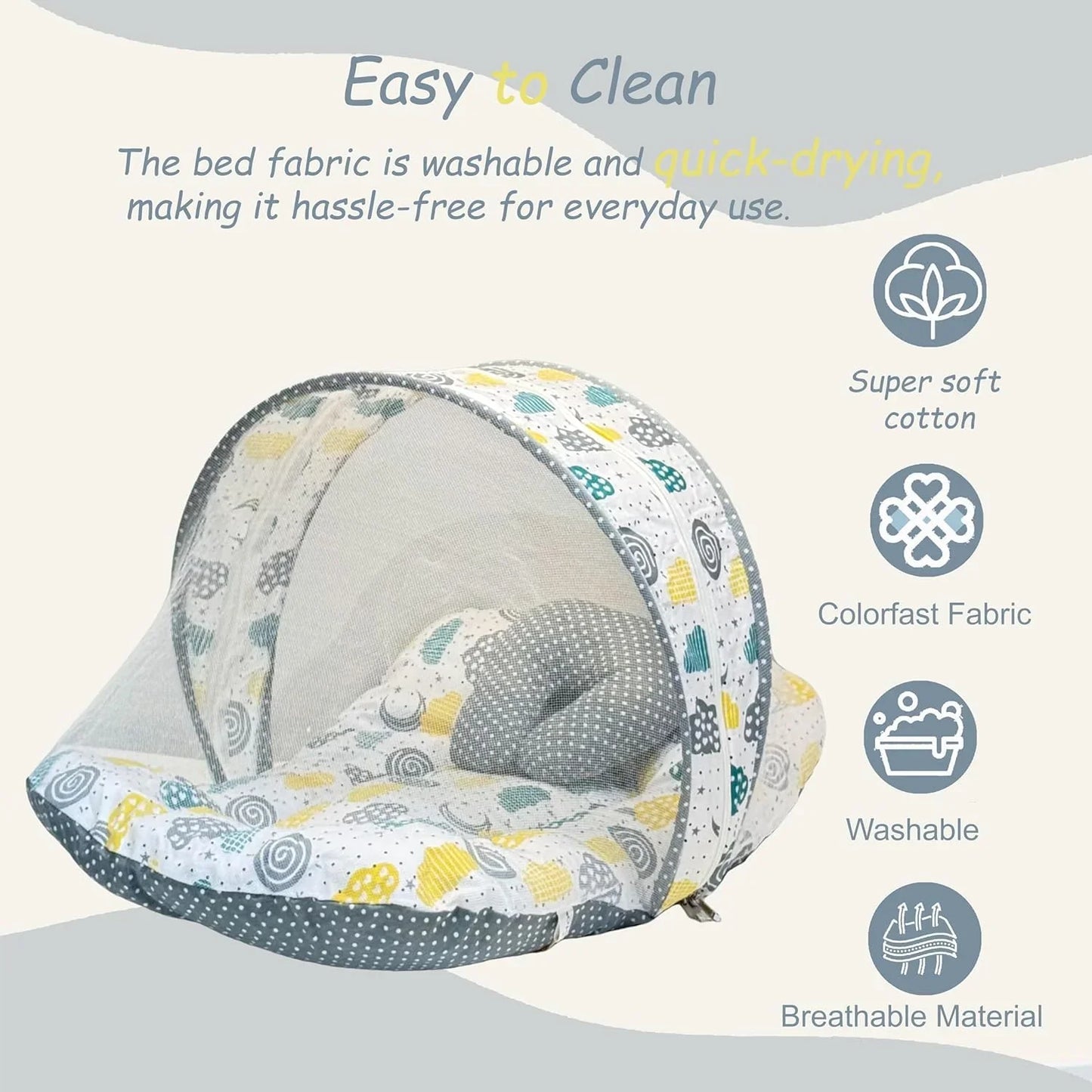 Infantbond Baby Mattress with net | Baby Carry Bag | 4 Pcs Bedding Set | Grey Sprial (0-6 Months) (Full Set) - GenZlyf