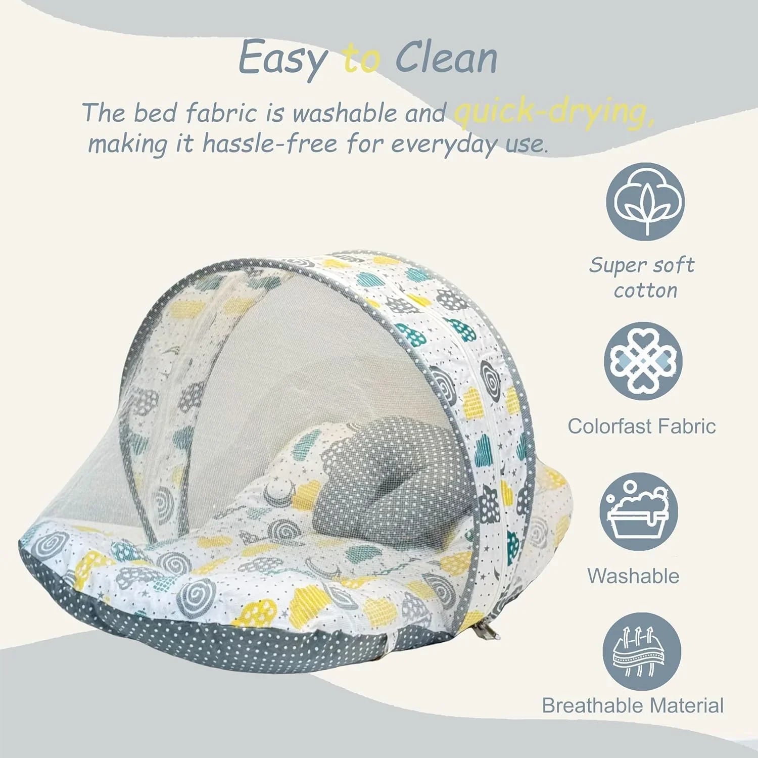 Infantbond Baby Mattress with net | Baby Carry Bag | 4 Pcs Bedding Set | Grey Sprial (0-6 Months) (Full Set) - GenZlyf