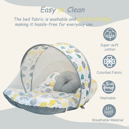 Infantbond Baby Mattress with net | Baby Carry Bag | 4 Pcs Bedding Set | Grey Sprial (0-6 Months) (Full Set) - GenZlyf