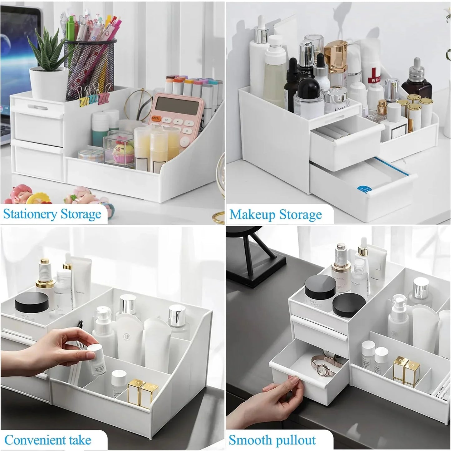 Shuttle Art Office Desk Organizer with Drawer, All in One Office Supplies and Cool Desk Accessories Pen Holder, Enhance Your Decor, Desktop 8-Compartment Laddered Desk Organizer(White) - GenZlyf