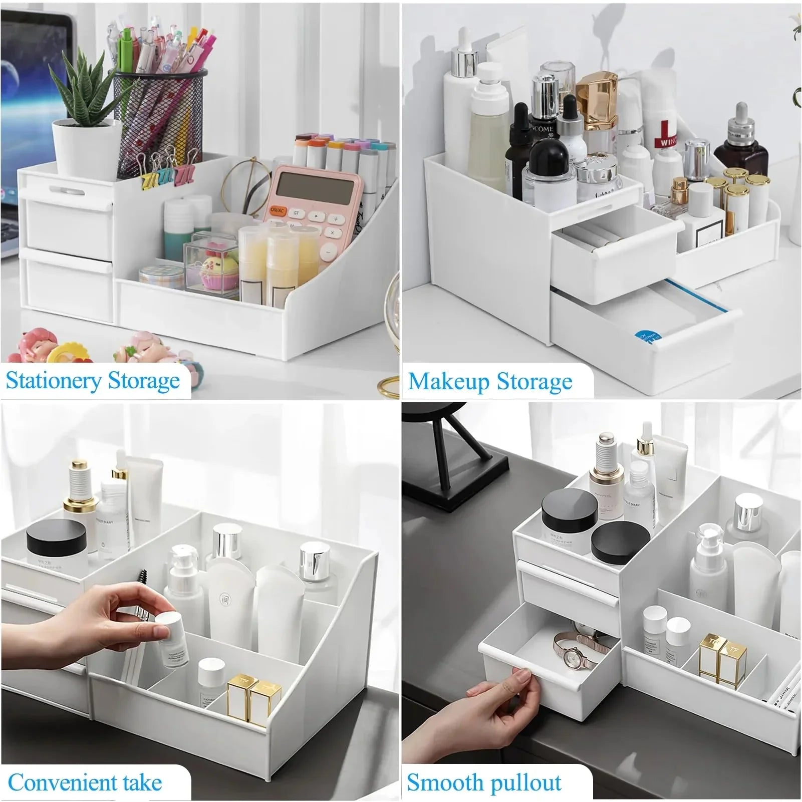 Shuttle Art Office Desk Organizer with Drawer, All in One Office Supplies and Cool Desk Accessories Pen Holder, Enhance Your Decor, Desktop 8-Compartment Laddered Desk Organizer(White) - GenZlyf