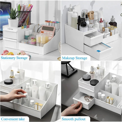 Shuttle Art Office Desk Organizer with Drawer, All in One Office Supplies and Cool Desk Accessories Pen Holder, Enhance Your Decor, Desktop 8-Compartment Laddered Desk Organizer(White) - GenZlyf