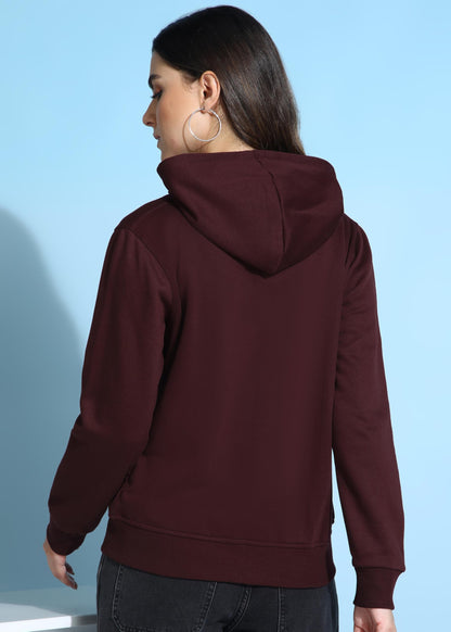 Alan Jones Clothing Women's Solid Zipper Hooded Sweatshirt | Front Zip, Ribbed Hem, Lined Hood, Casual Winter Wear (Wine_M) - GenZlyf