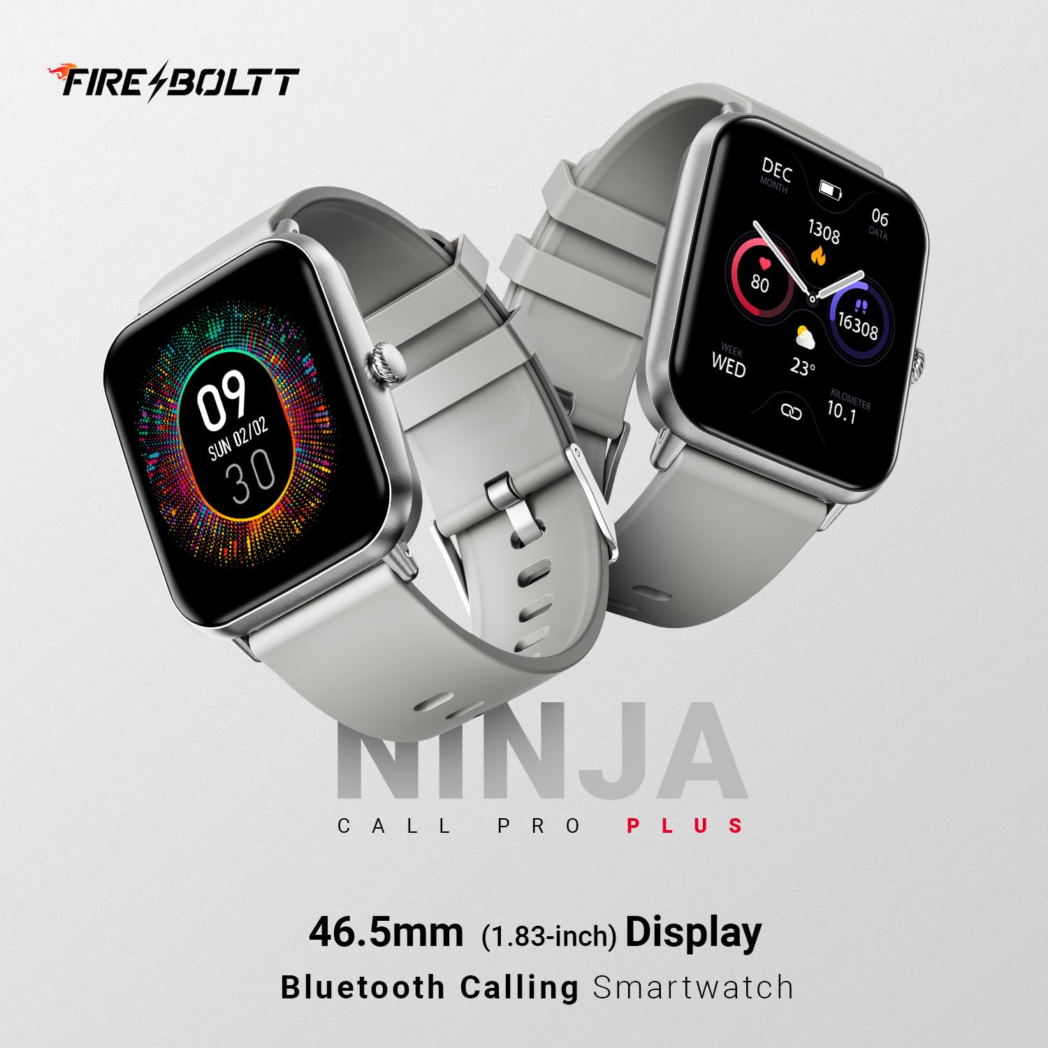 Fire-Boltt Ninja Call Pro Plus Smart Watch 1.83” HD Display, Bluetooth Calling, AI Voice Assistant, 100 Sports Modes, IP67 Waterproof, SpO2 Monitor, Smart Watch for Man & Woman- Grey - GenZlyf