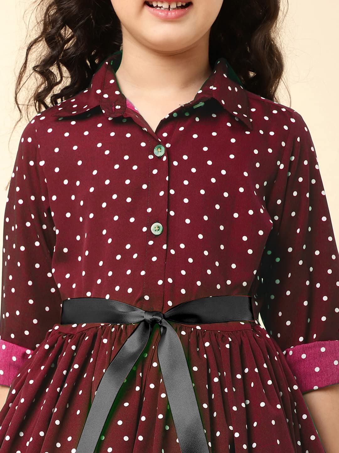 A.T.U.N. (ALL THINGS UBER NICE) Girl's Synthetic A-Line Knee Long Casual Dress (GDRS SHT MPD_Maroon_7-8 Years) - GenZlyf