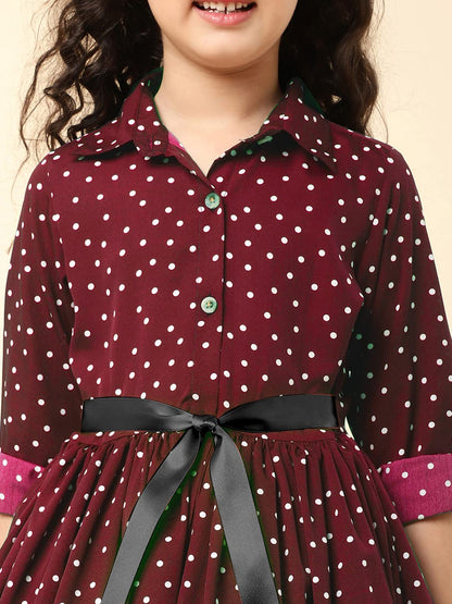 A.T.U.N. (ALL THINGS UBER NICE) Girl's Synthetic A-Line Knee Long Casual Dress (GDRS SHT MPD_Maroon_7-8 Years) - GenZlyf