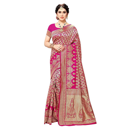 Yashika Women's Trendy Banarasi Kanjivaram Pink Color Art Silk Saree with Blouse Material (MALIYA PINK) - GenZlyf