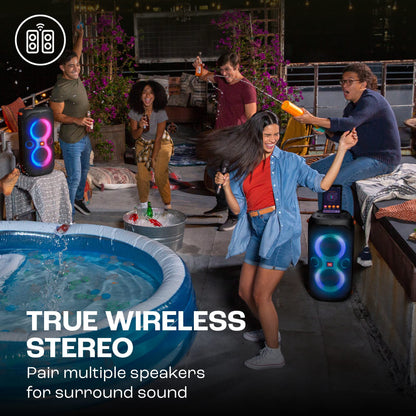 JBL Partybox 110, Wireless Bluetooth Party Speaker, 160W Monstrous Pro Sound, Dynamic Light Show, Upto 12Hrs Playtime, Built-in Powerbank, Guitar & Mic Input, PartyBox App, Splashproof (Black)