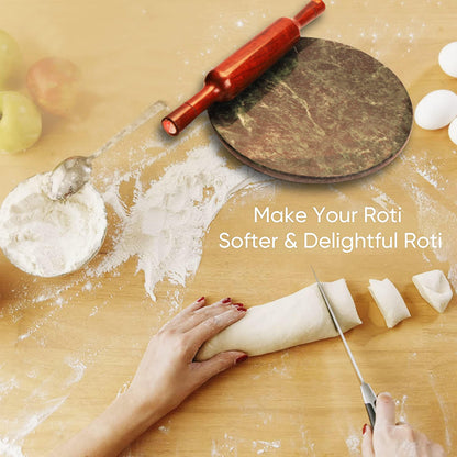 Luxe Craft 9 Inch Marble Chakla Green Stone | Handcrafted Roti Maker Board for Chapati, Puri, Dough Rolling | Heavy Weight Non-Slip Chakla for Indian Kitchen Cooking