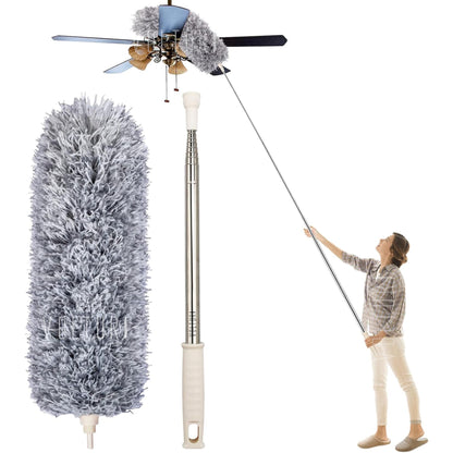 VOLTURI Microfiber Feather Duster Bendable & Extendable Fan Cleaning Duster with 100 inches Expandable Pole Handle Washable Duster for High Ceiling Fans,Window Blinds, Furniture (Standard) - GenZlyf