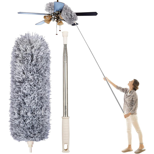 VOLTURI Microfiber Feather Duster Bendable & Extendable Fan Cleaning Duster with 100 inches Expandable Pole Handle Washable Duster for High Ceiling Fans,Window Blinds, Furniture (Standard) - GenZlyf