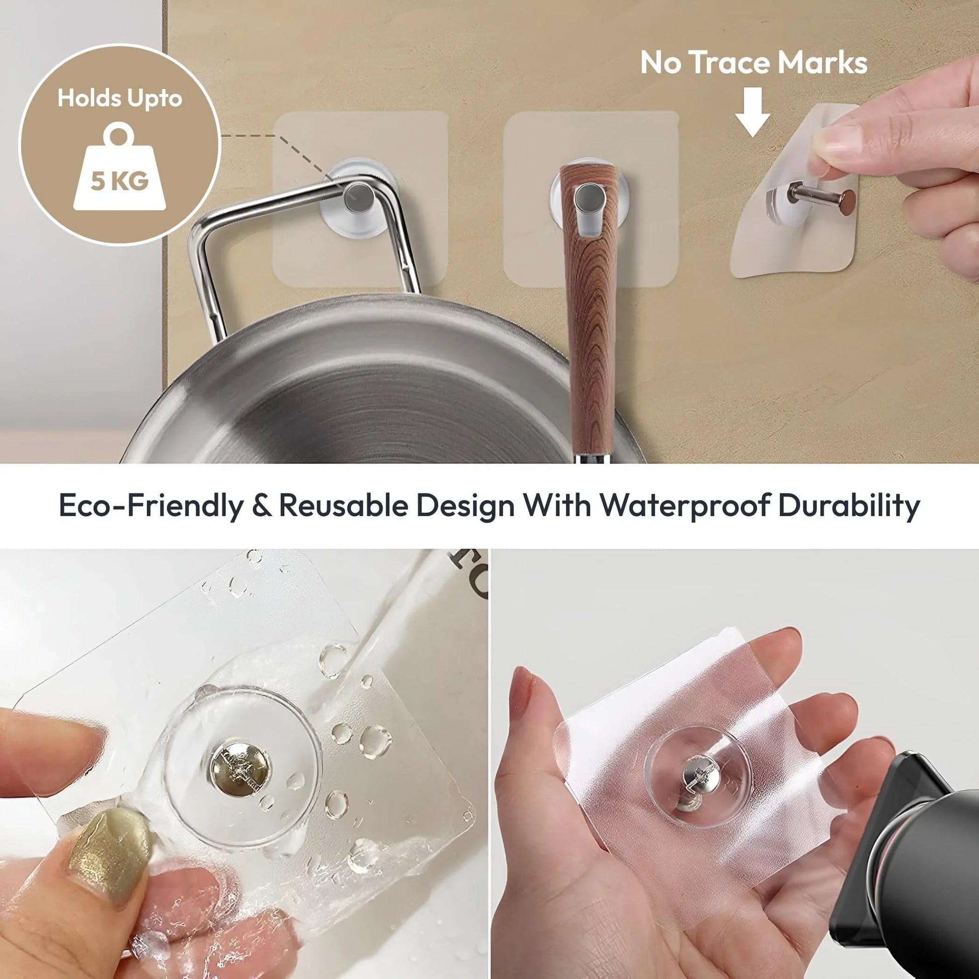 Zulaxy Photo Frame Hooks for Wall Without Drilling, 10 Pack Self Adhesive Hooks for Wall Heavy Duty Strong Nail Free for Hanging Photo Frame (Hanging Hook, Transparent) Stainless Steel - GenZlyf