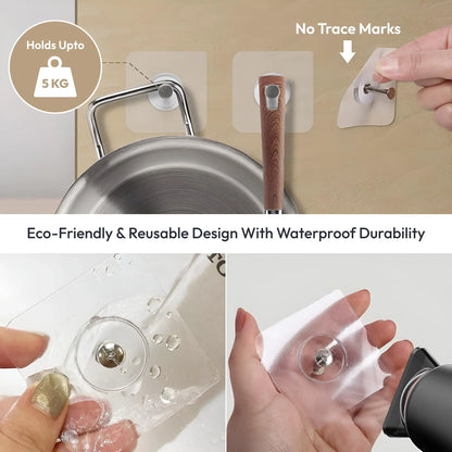 Zulaxy Photo Frame Hooks for Wall Without Drilling, 10 Pack Self Adhesive Hooks for Wall Heavy Duty Strong Nail Free for Hanging Photo Frame (Hanging Hook, Transparent) Stainless Steel - GenZlyf