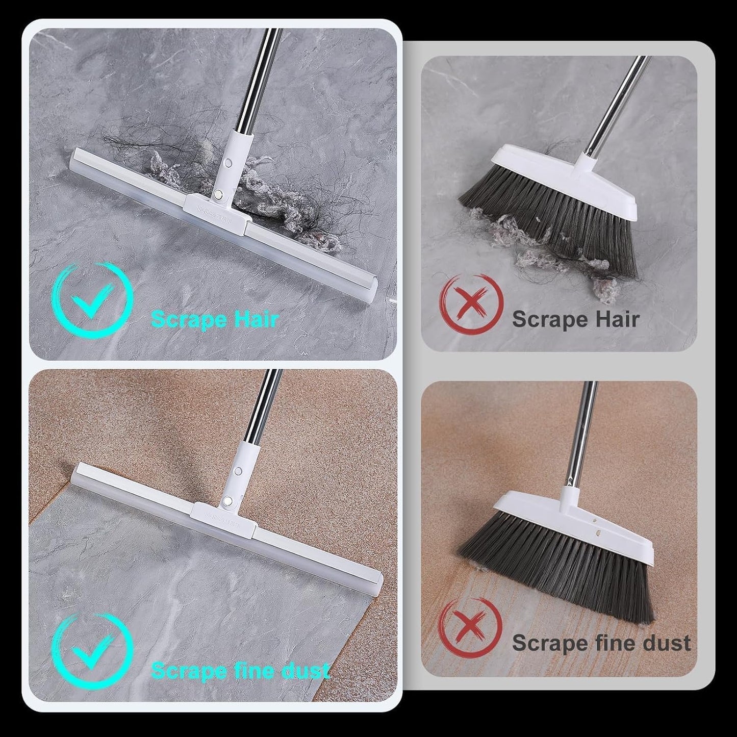 Magic Broom 44" Silicon Floor Wiper Long Handle 180 Degree Rotating Squeegee Broom for Cleaning Silicon Rubber Floor Scrubber for Home Garage Bathroom Tile Marble Glass Window Cleaning
