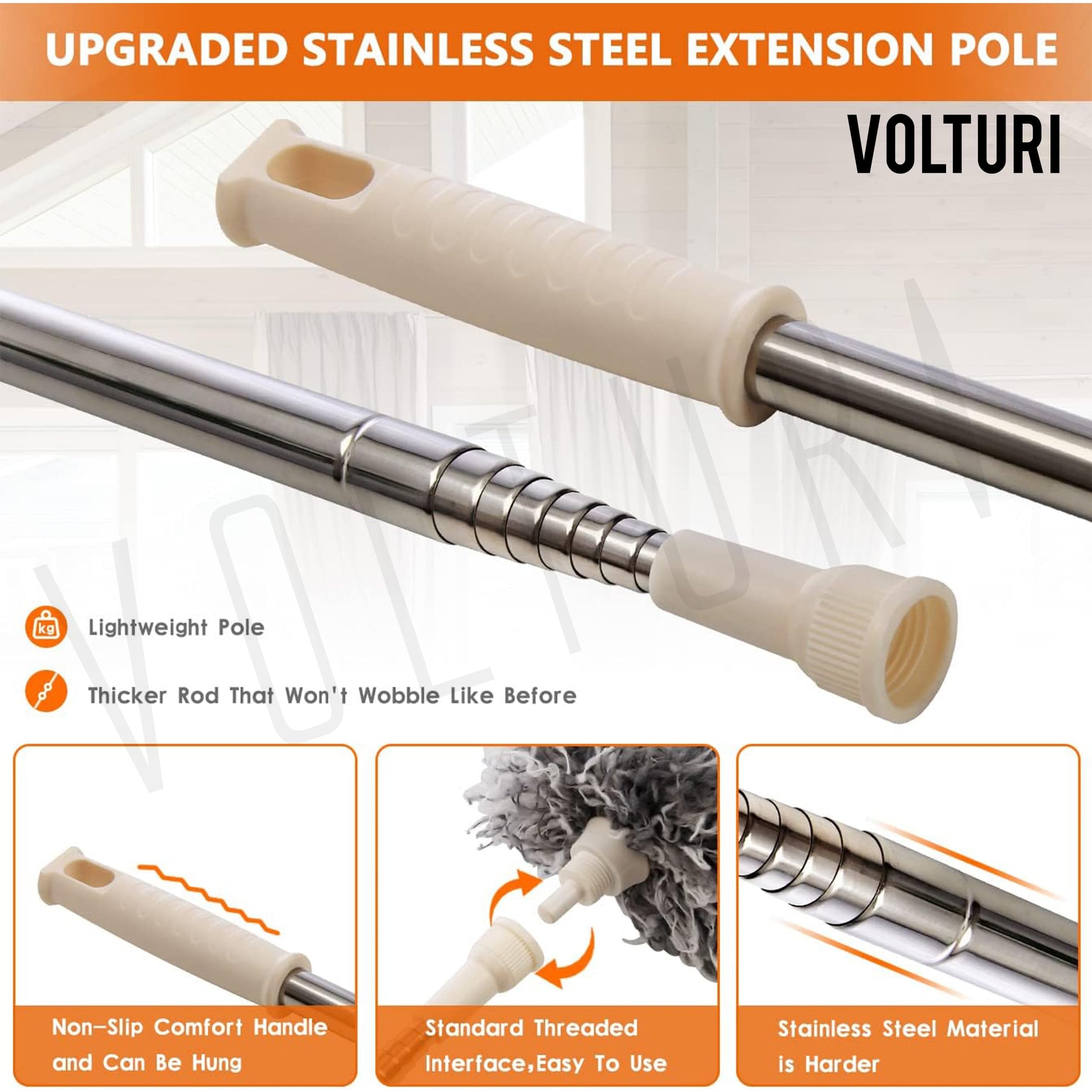 VOLTURI Microfiber Feather Duster Bendable & Extendable Fan Cleaning Duster with 100 inches Expandable Pole Handle Washable Duster for High Ceiling Fans,Window Blinds, Furniture (Standard) - GenZlyf