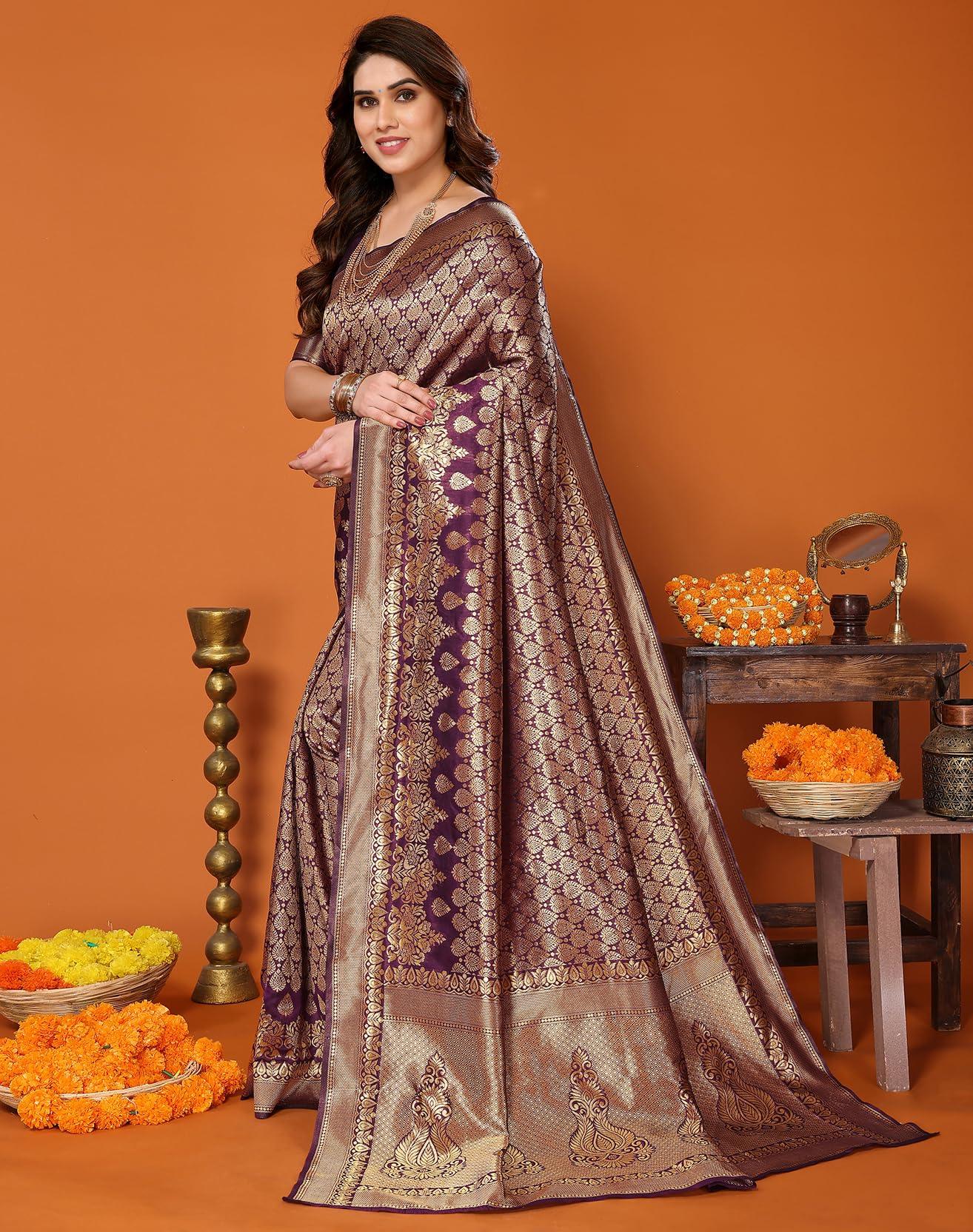 Yashika Present Banarasi Kanjivaram Silk Saree For Fashionable Women||Purple Coloured Silk Kanjivaram Saree|| AZ-YS-P1-MALIYA PURPLE New - GenZlyf