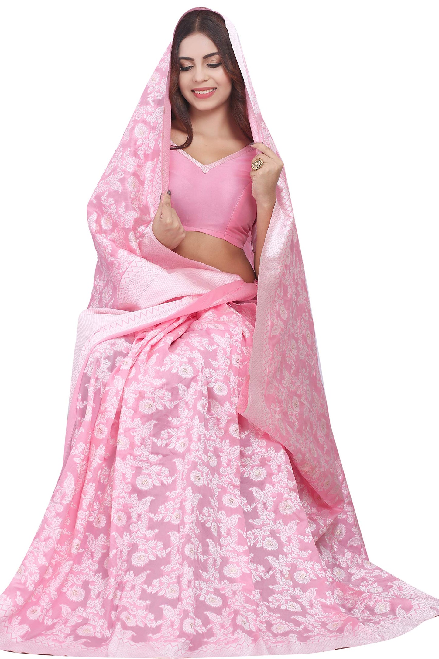 Glory Sarees Women's Banarasi Artificial Silk Saree With Blouse Piece (kara124-pink_Pink) - GenZlyf