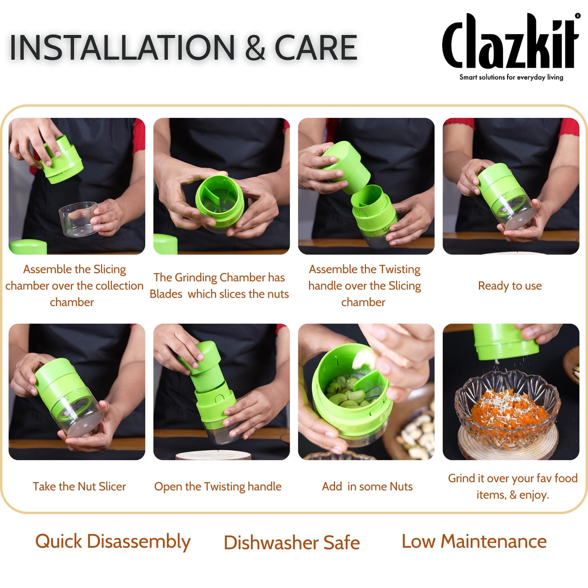 Clazkit Precision Cashews & Almond Cutter/Slicer : Effortless Slicing with Built-in Storage Convenience -Multicolor - GenZlyf