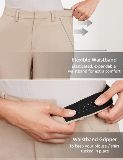 Symbol Premium Women's Relaxed Mid Rise Business Casual Pants (SBP-SS24-WTR-710_Beige_32) - GenZlyf