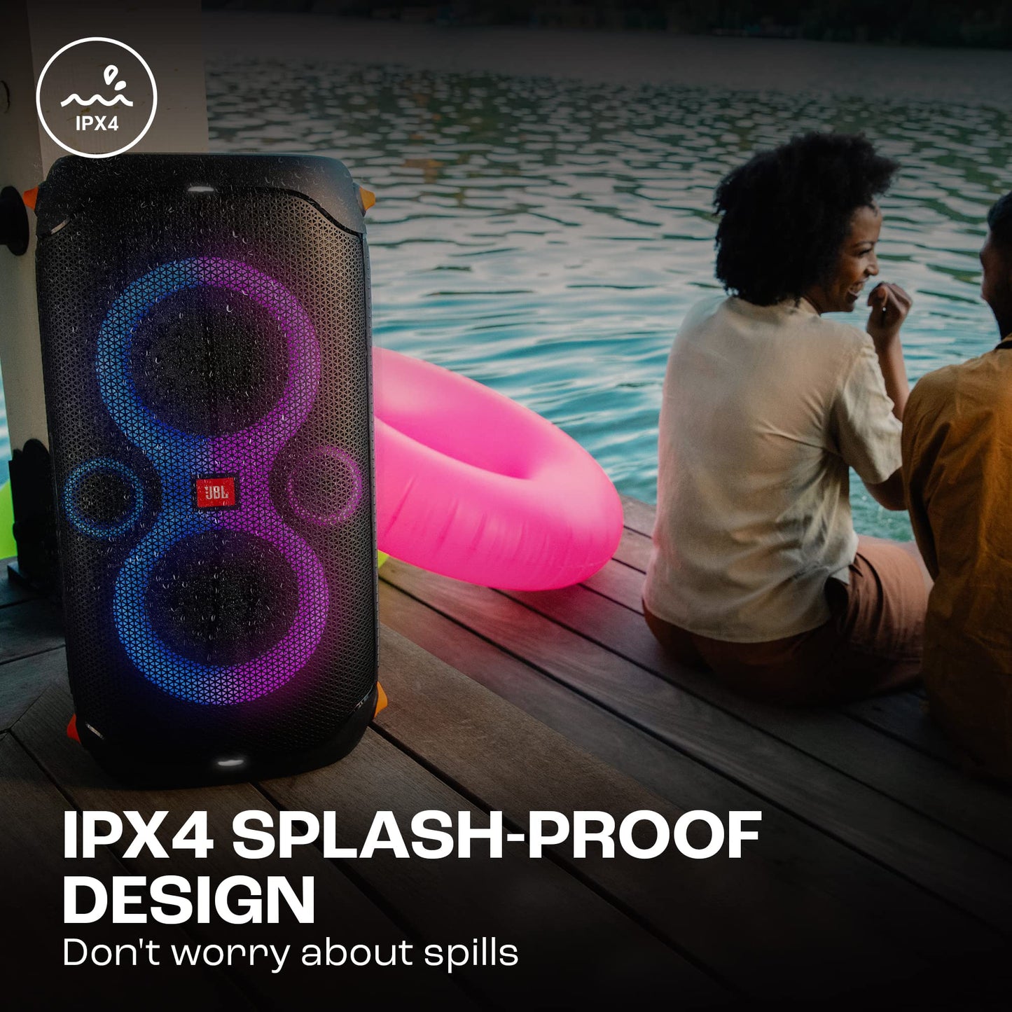 JBL Partybox 110, Wireless Bluetooth Party Speaker, 160W Monstrous Pro Sound, Dynamic Light Show, Upto 12Hrs Playtime, Built-in Powerbank, Guitar & Mic Input, PartyBox App, Splashproof (Black)