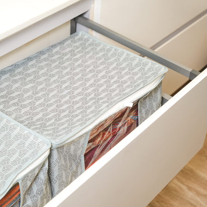 Homestrap Set of 6 Non-Woven Printed Saree Cover/Cloth Storage/Wardrobe Organizer For Clothes with Transparent Window (Grey)(Shark Tank Featured) 45cmx33cmx22cm