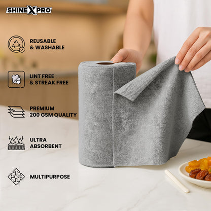 ShineXPro Microfiber Cleaning Cloth Roll, 20Pcs, 4000 Times Washable - 10X Cheaper Than Paper Kitchen Towel Roll - Ultra Absorbent Lint Free Microfiber Cleaning Cloth for Kitchen - Tearable, Reusable - GenZlyf