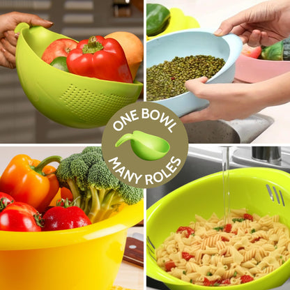 Clazkit Multi-Purpose Strainer or Washer Bowl for Rice Fruits & Vegetable Rice Bowl Color May Vary, Plastic - 10.2 x 17.5 x 24.3 Centimeters