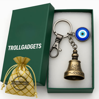 TrollGadgets® Guardian Bell Keychain for Bike & Car | Tibetan Texture Bell Keychain with Evil Eye & Silver Hook | Good Luck Charm - GenZlyf