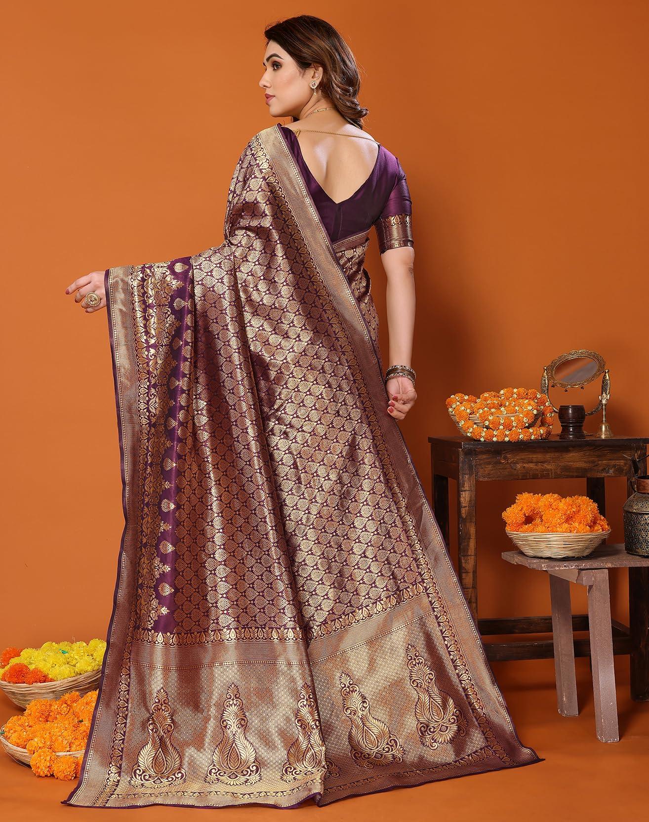 Yashika Present Banarasi Kanjivaram Silk Saree For Fashionable Women||Purple Coloured Silk Kanjivaram Saree|| AZ-YS-P1-MALIYA PURPLE New - GenZlyf