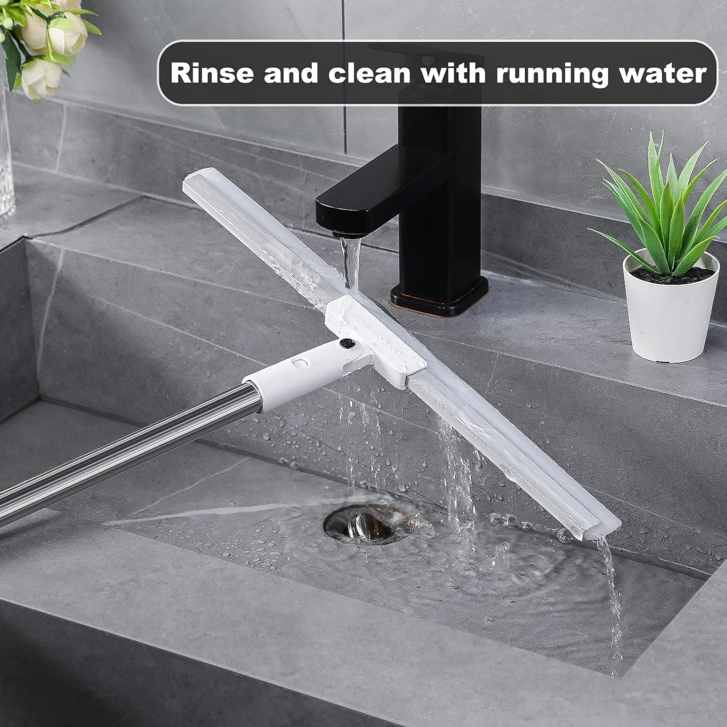 Magic Broom 44" Silicon Floor Wiper Long Handle 180 Degree Rotating Squeegee Broom for Cleaning Silicon Rubber Floor Scrubber for Home Garage Bathroom Tile Marble Glass Window Cleaning
