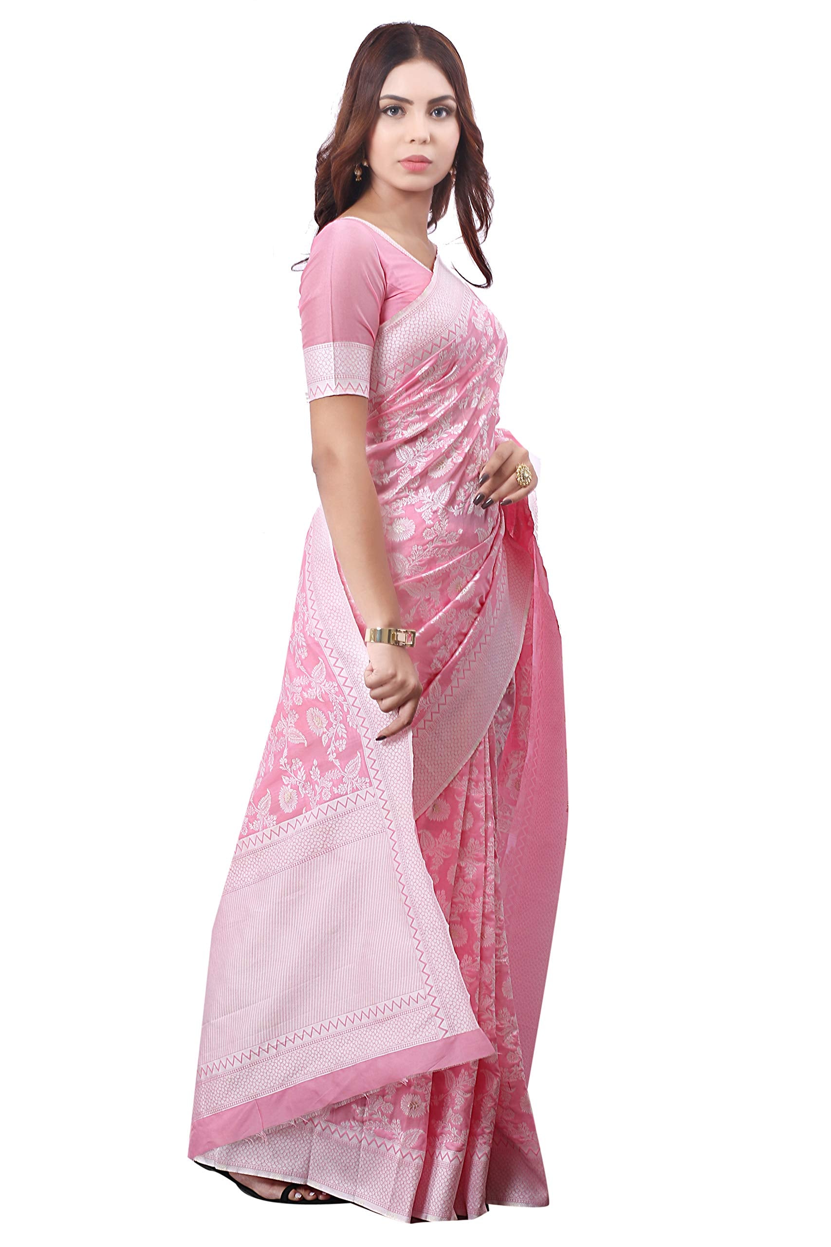 Glory Sarees Women's Banarasi Artificial Silk Saree With Blouse Piece (kara124-pink_Pink) - GenZlyf