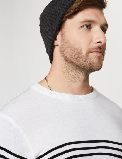 Amazon Brand - Symbol Men's Acrylic Crew Neck Pullover Sweater (SYM-A23-SWT-03_White,Black_S) - GenZlyf