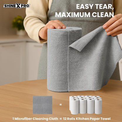 ShineXPro Microfiber Cleaning Cloth Roll, 20Pcs, 4000 Times Washable - 10X Cheaper Than Paper Kitchen Towel Roll - Ultra Absorbent Lint Free Microfiber Cleaning Cloth for Kitchen - Tearable, Reusable - GenZlyf