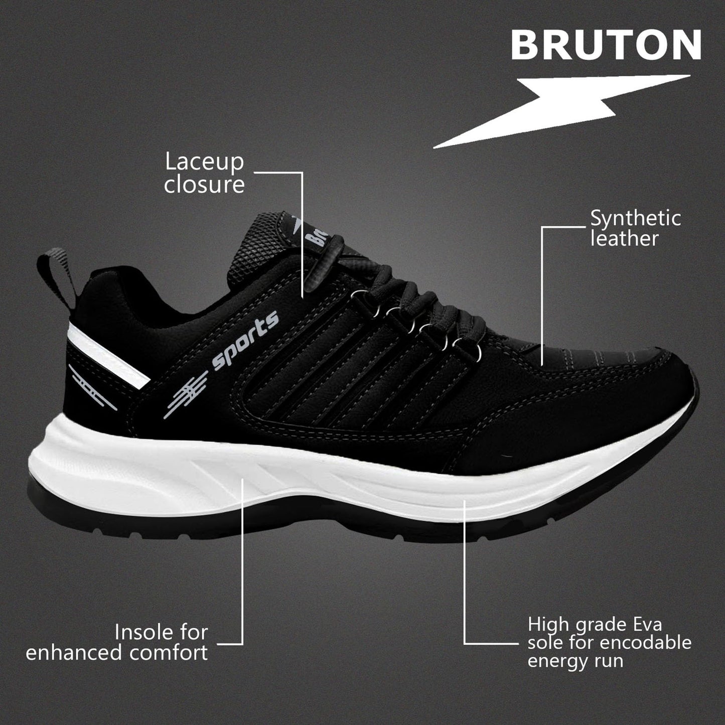 BRUTON 852 EVA Lite Sneakers Casual Shoes Walking Shoes for Men-Black, Size- 10