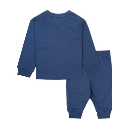 Real Basics Cotton Fleece Clothing Sets For Boys & Girls - Unisex Winter Relaxed Clothing Sets Full Sleeve Pyjama Set -Size(12-18 Months) -Style(Navy Teddy) - GenZlyf