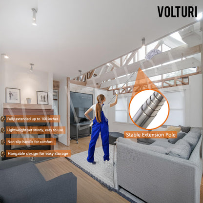 VOLTURI Microfiber Feather Duster Bendable & Extendable Fan Cleaning Duster with 100 inches Expandable Pole Handle Washable Duster for High Ceiling Fans,Window Blinds, Furniture (Standard) - GenZlyf