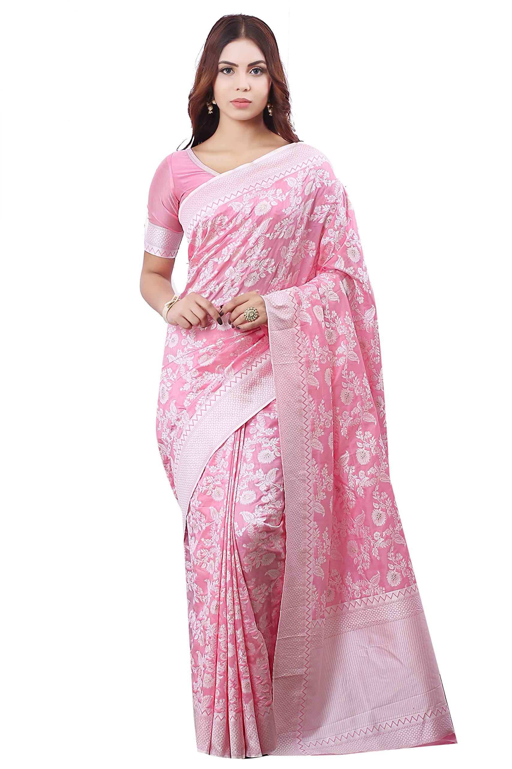 Glory Sarees Women's Banarasi Artificial Silk Saree With Blouse Piece (kara124-pink_Pink) - GenZlyf