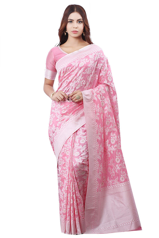 Glory Sarees Women's Banarasi Artificial Silk Saree With Blouse Piece (kara124-pink_Pink) - GenZlyf