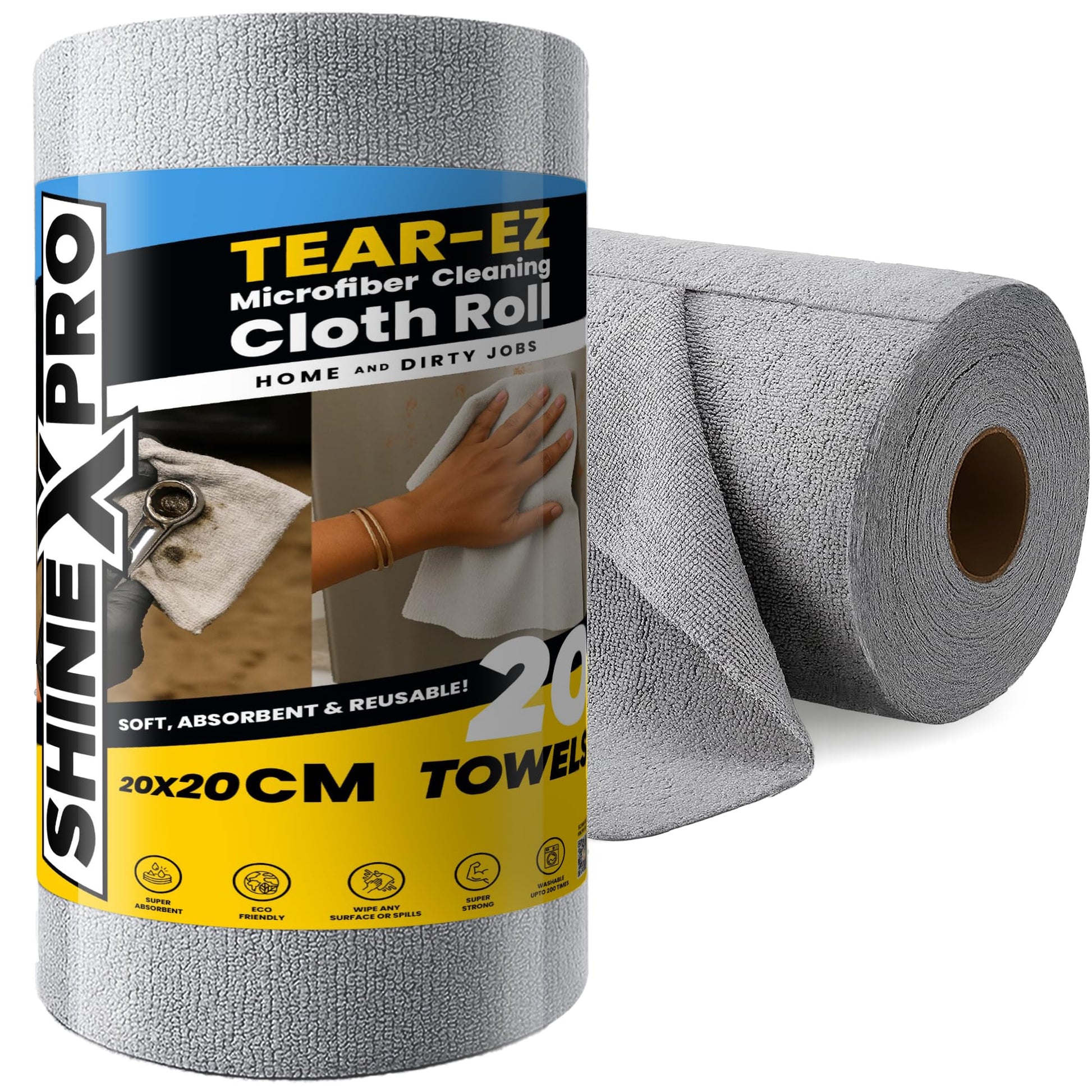 ShineXPro Microfiber Cleaning Cloth Roll, 20Pcs, 4000 Times Washable - 10X Cheaper Than Paper Kitchen Towel Roll - Ultra Absorbent Lint Free Microfiber Cleaning Cloth for Kitchen - Tearable, Reusable - GenZlyf