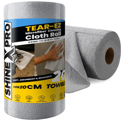 ShineXPro Microfiber Cleaning Cloth Roll, 20Pcs, 4000 Times Washable - 10X Cheaper Than Paper Kitchen Towel Roll - Ultra Absorbent Lint Free Microfiber Cleaning Cloth for Kitchen - Tearable, Reusable - GenZlyf