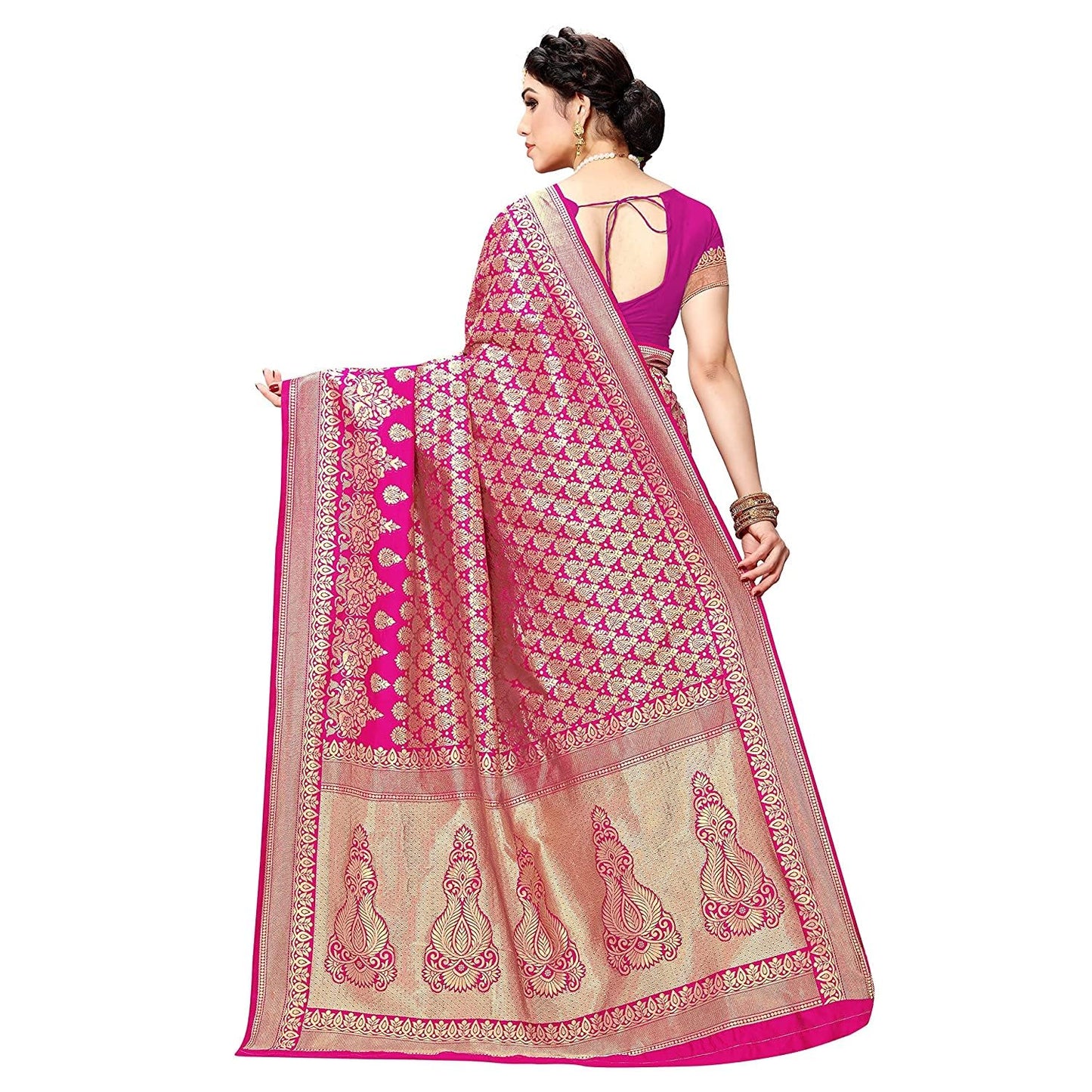 Yashika Women's Trendy Banarasi Kanjivaram Pink Color Art Silk Saree with Blouse Material (MALIYA PINK) - GenZlyf