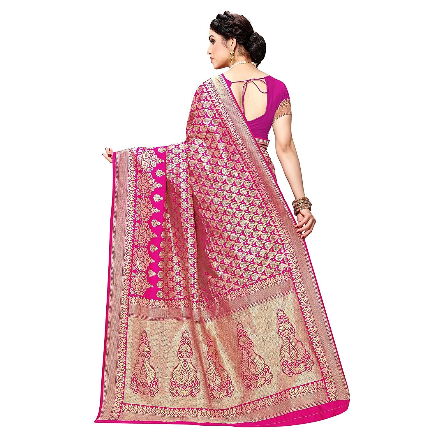 Yashika Women's Trendy Banarasi Kanjivaram Pink Color Art Silk Saree with Blouse Material (MALIYA PINK) - GenZlyf