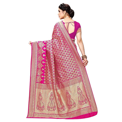 Yashika Women's Trendy Banarasi Kanjivaram Pink Color Art Silk Saree with Blouse Material (MALIYA PINK) - GenZlyf