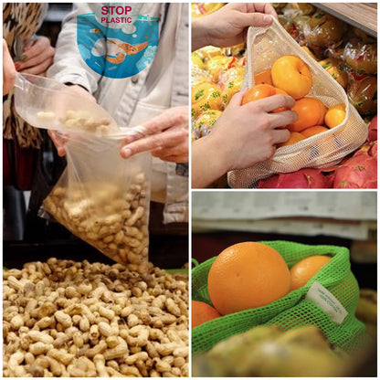 NECAVU 100% Cotton Set of 6 Fridge Drawstring Bags | Eco-Friendly Natural Vegetables Storage Mesh Net for Fridge | Multi-Purpose Cotton Mesh Bag (Neem Green)