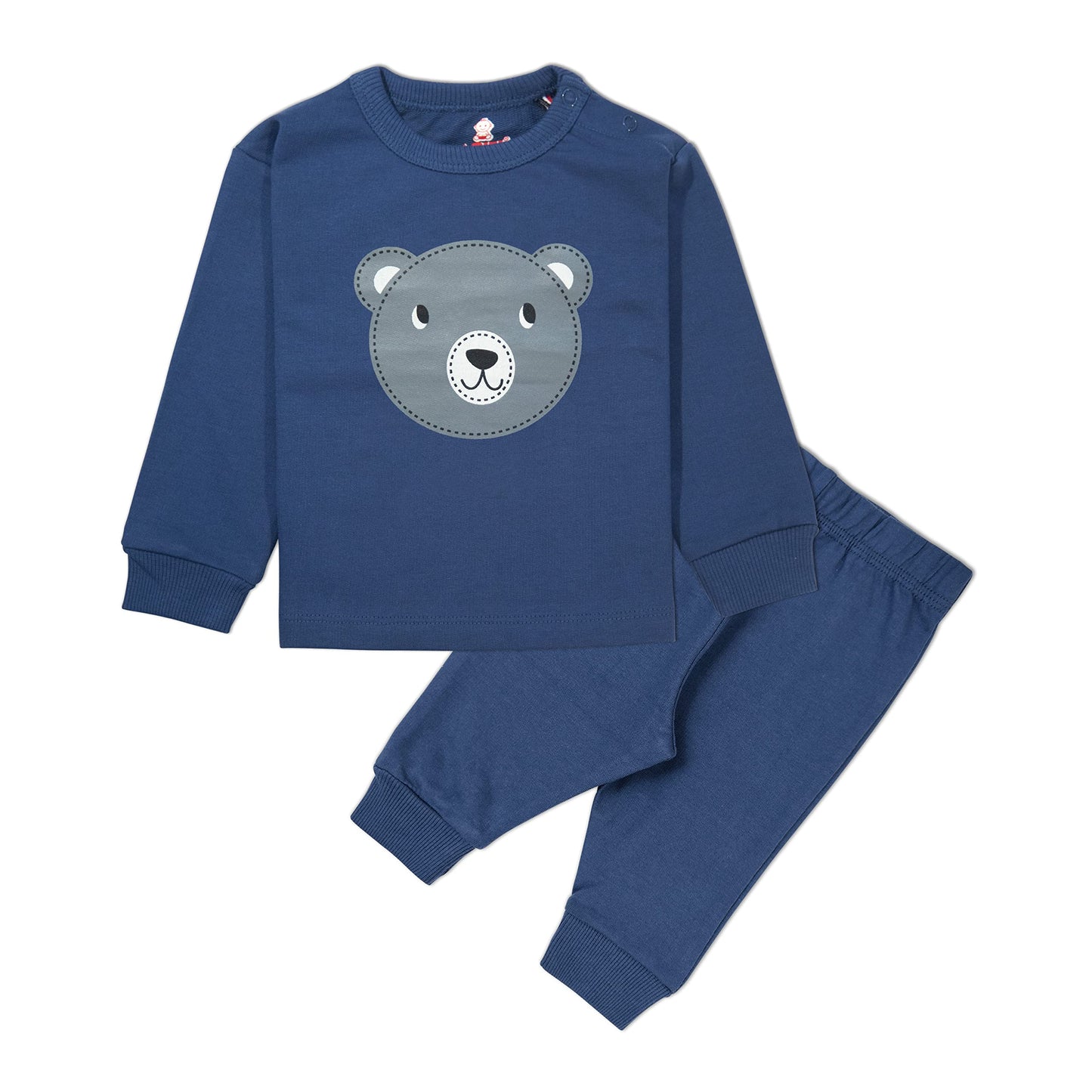 Real Basics Cotton Fleece Clothing Sets For Boys & Girls - Unisex Winter Relaxed Clothing Sets Full Sleeve Pyjama Set -Size(12-18 Months) -Style(Navy Teddy) - GenZlyf