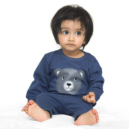 Real Basics Cotton Fleece Clothing Sets For Boys & Girls - Unisex Winter Relaxed Clothing Sets Full Sleeve Pyjama Set -Size(12-18 Months) -Style(Navy Teddy) - GenZlyf