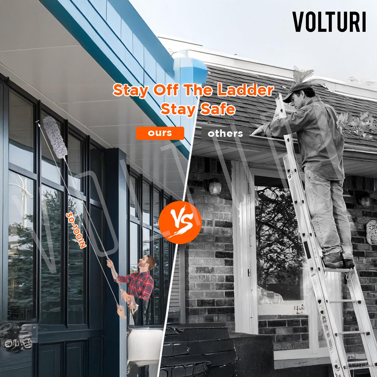 VOLTURI Microfiber Feather Duster Bendable & Extendable Fan Cleaning Duster with 100 inches Expandable Pole Handle Washable Duster for High Ceiling Fans,Window Blinds, Furniture (Standard) - GenZlyf