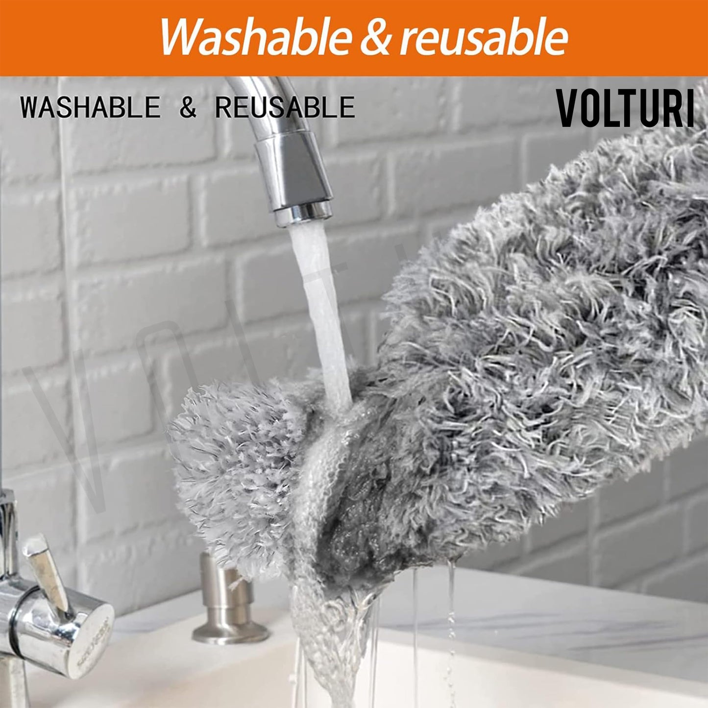 VOLTURI Microfiber Feather Duster Bendable & Extendable Fan Cleaning Duster with 100 inches Expandable Pole Handle Washable Duster for High Ceiling Fans,Window Blinds, Furniture (Standard) - GenZlyf