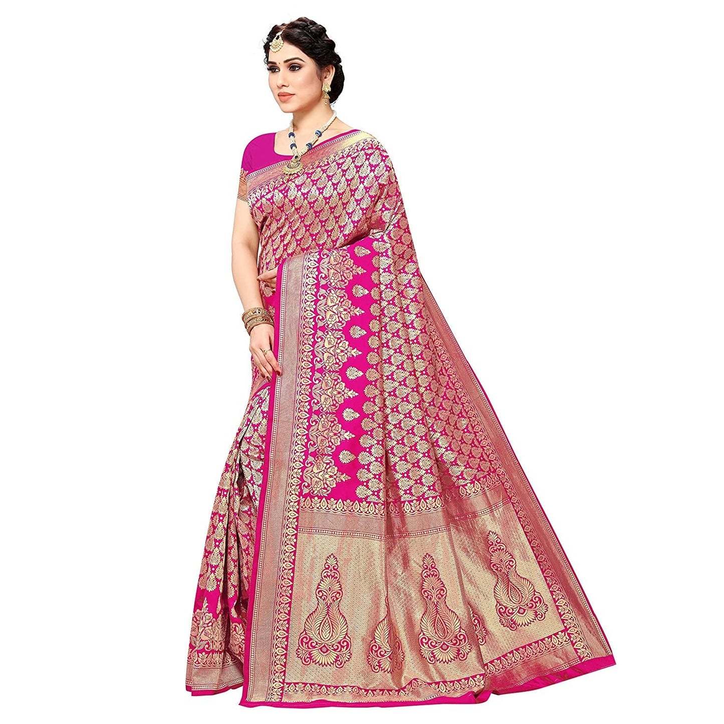 Yashika Women's Trendy Banarasi Kanjivaram Pink Color Art Silk Saree with Blouse Material (MALIYA PINK) - GenZlyf